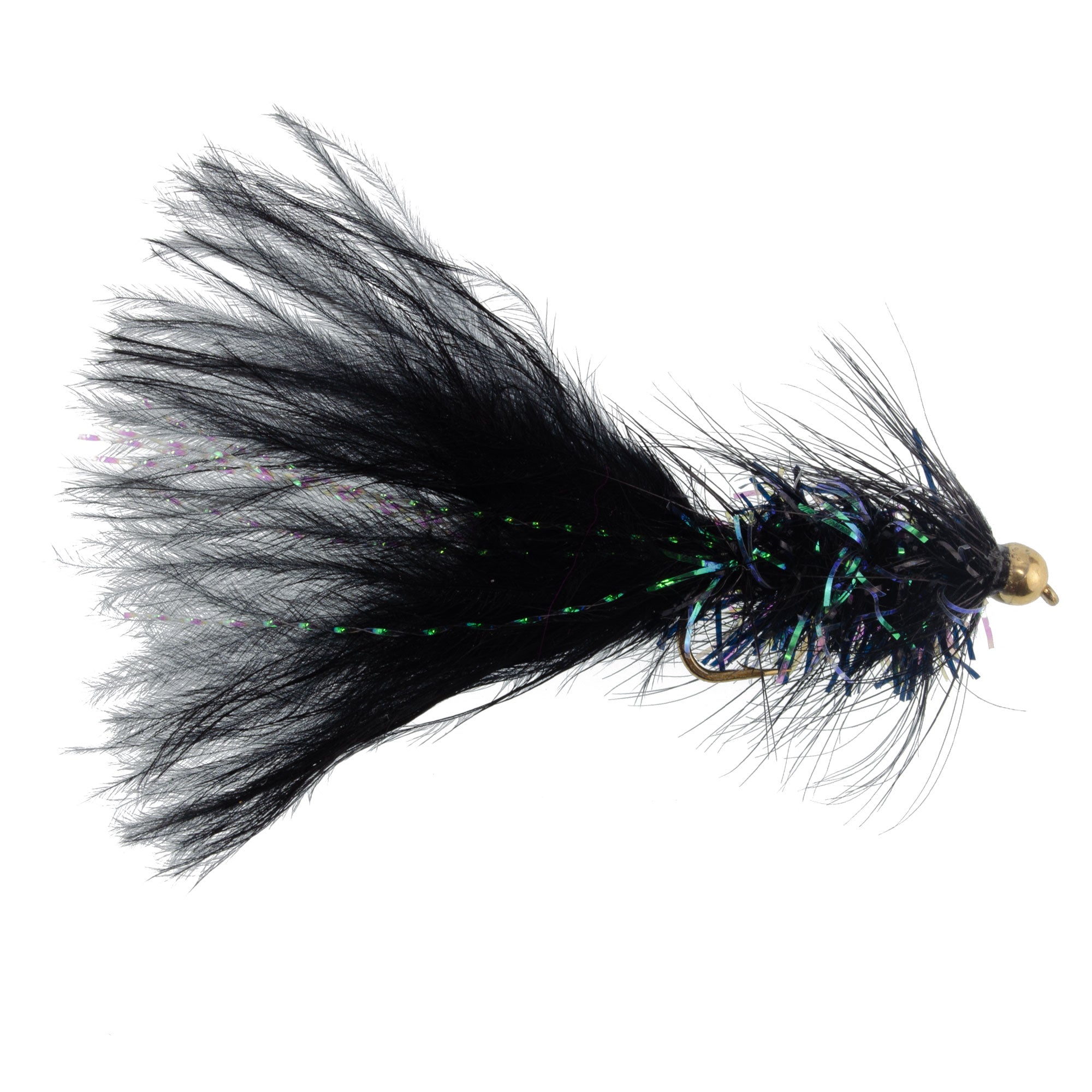 Bead Head Crystal Woolly Bugger Streamer Black - 6 Flies - Size 8