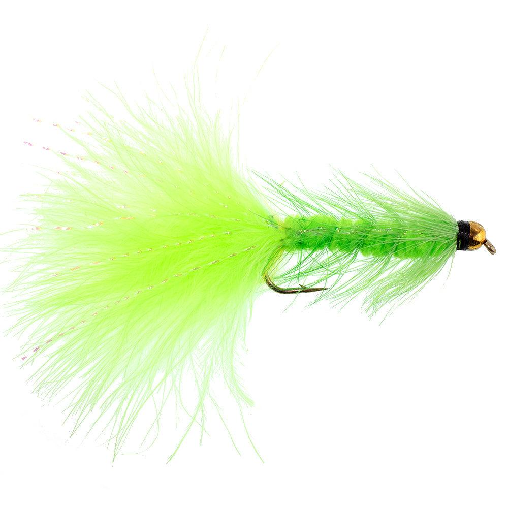 Chartreuse Bead Head Crystal Woolly Bugger Streamer Fly - 6  Flies Size 8