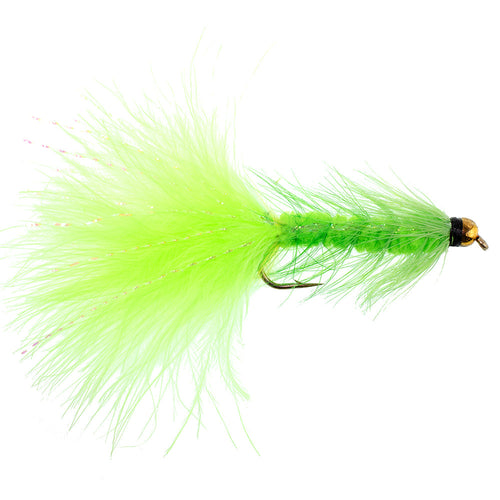 3 Pack Chartreuse Bead Head Crystal Woolly Bugger Streamer Fly - Size 8