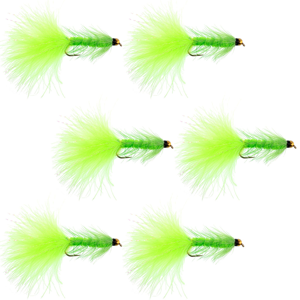 Chartreuse Bead Head Crystal Woolly Bugger Streamer Fly - 6  Flies Size 8