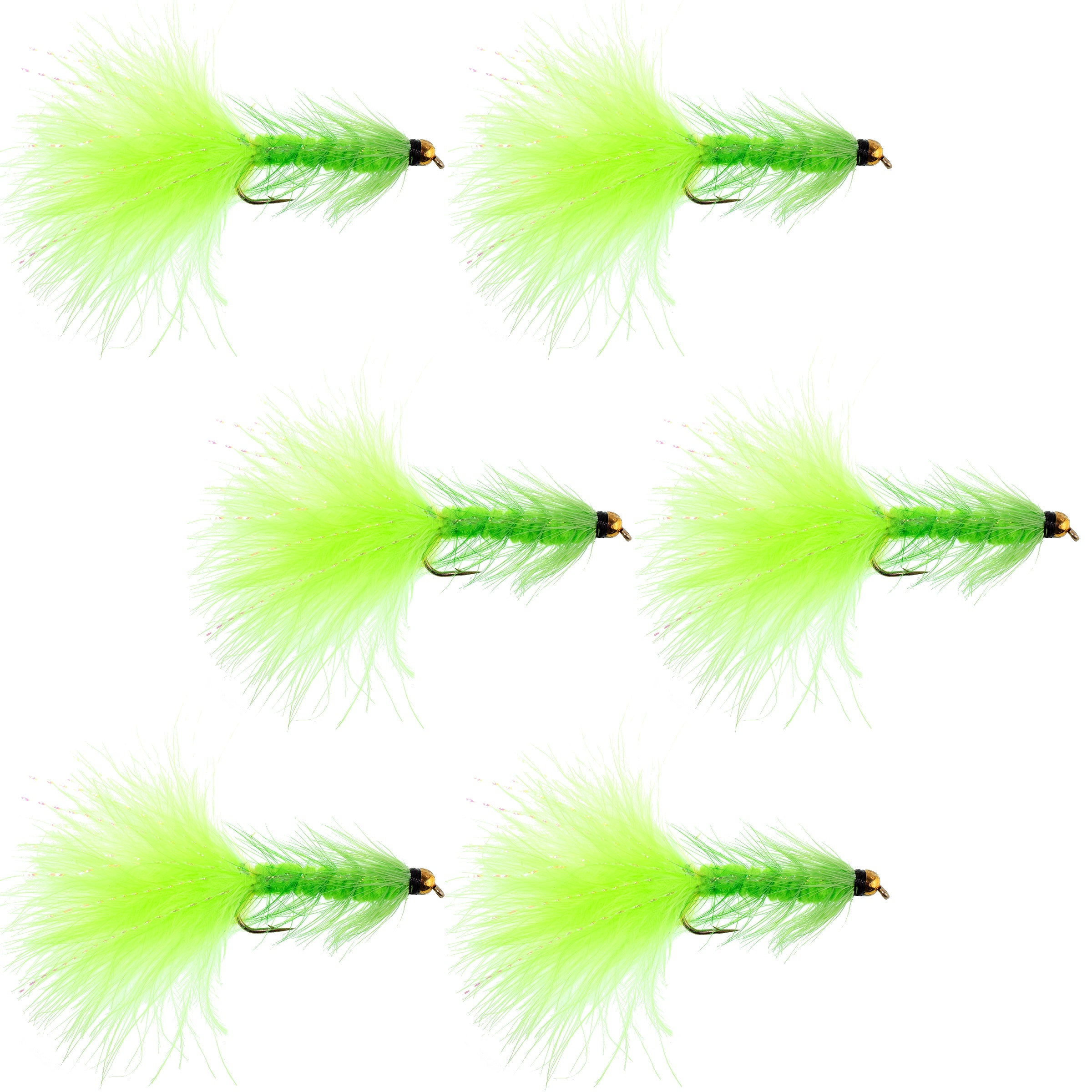Chartreuse Bead Head Crystal Woolly Bugger Streamer Fly - 6  Flies Size 8